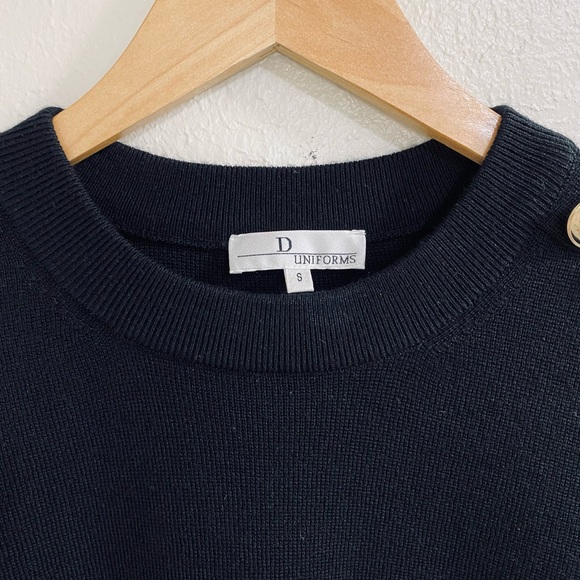 Dior D Designs Black Wool Blend Crewneck Sweater with Gold Button Details - Picture 2 of 5